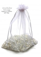 5 Super Large Luxury White High Sheen Organza Gift Bags 30 x 20cm (11.8 x 7.8 Inches) With Satin Ribbon ~Ideal For Special Occasions & Larger Gifts